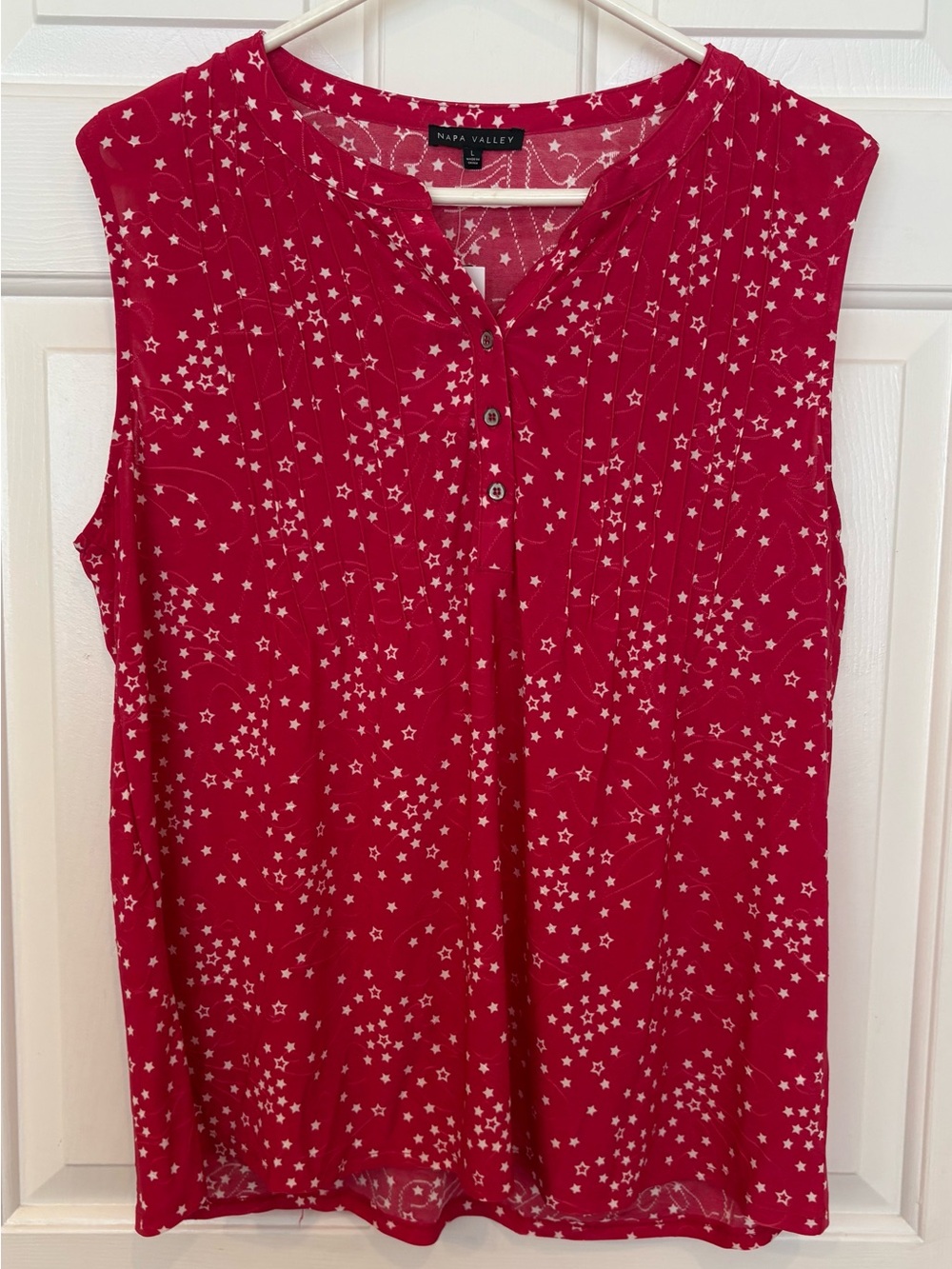 Napa Valley Women’s L Shirt Top Blouse Red White Stars NEW